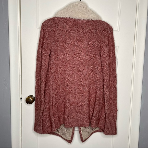 Sleeping On Snow Anthropologie Pink/Rose Knit Cardigan w/ Sherpa Collar Medium - Picture 2 of 14